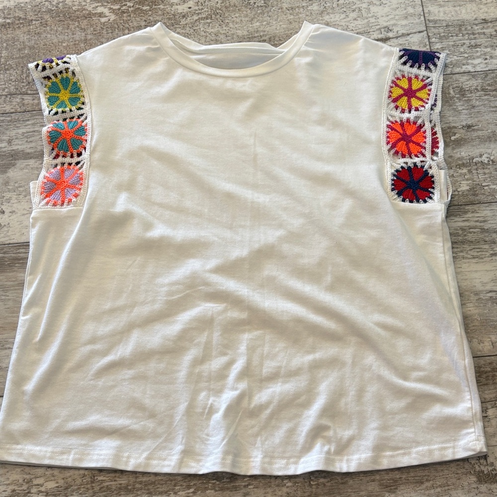 Colorful Crochet Sleeve Womens shirt